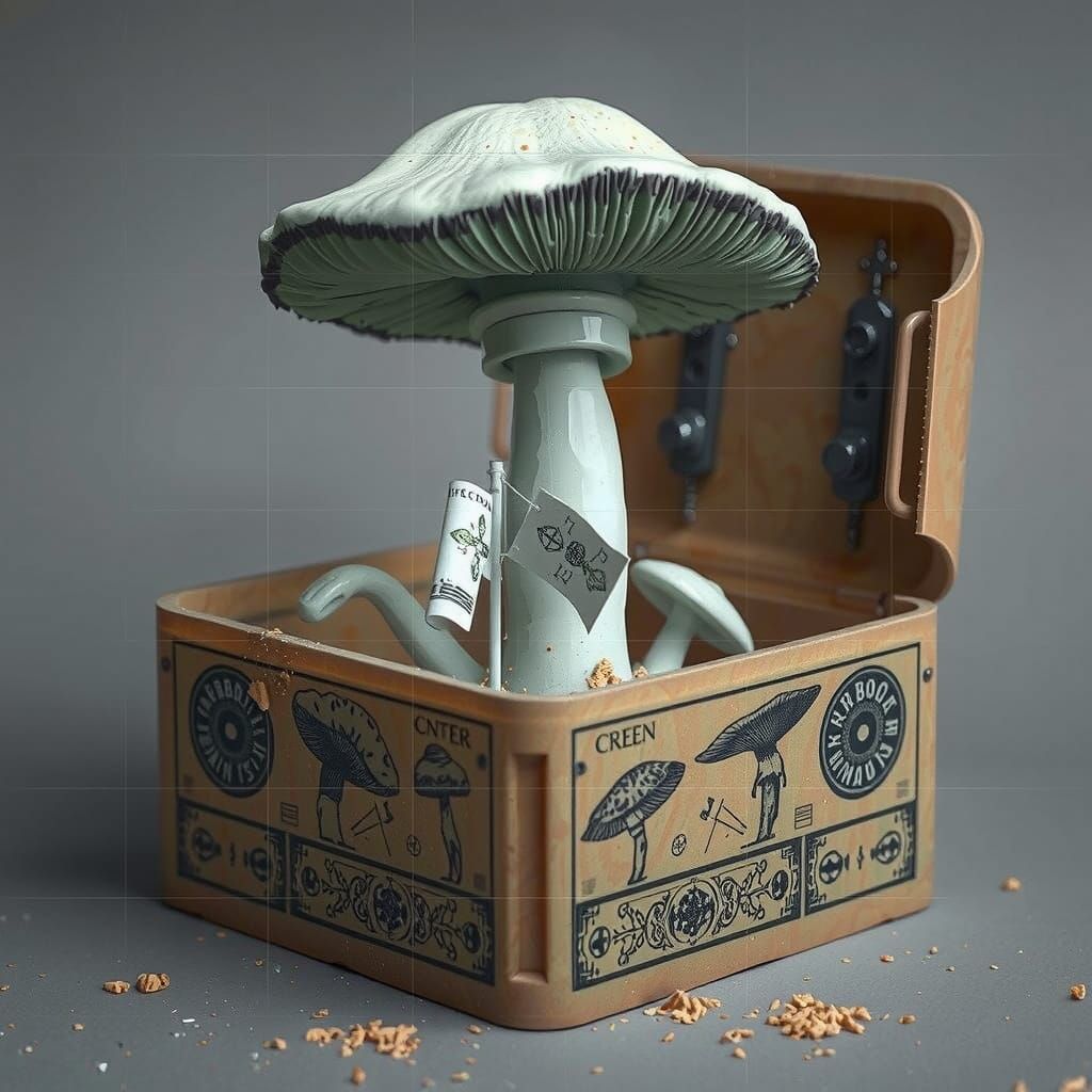 Surrealist Dreamscape of Colorful Gum Cabin with Whimsical M...