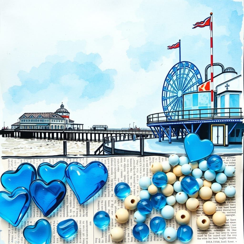 Great Yarmouth Pier in Junk Journal Comic Style