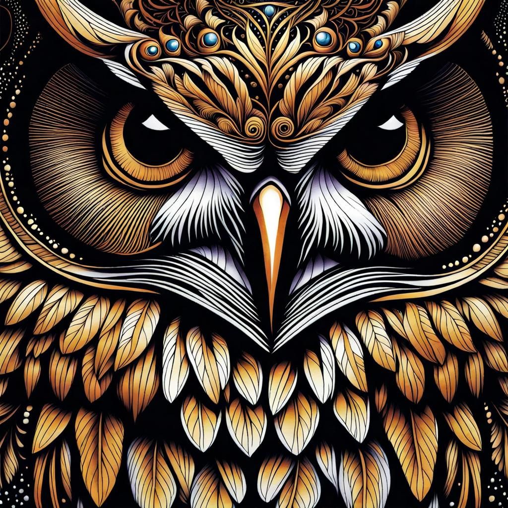 Intricate Owl Portrait in Moonlit Forest
