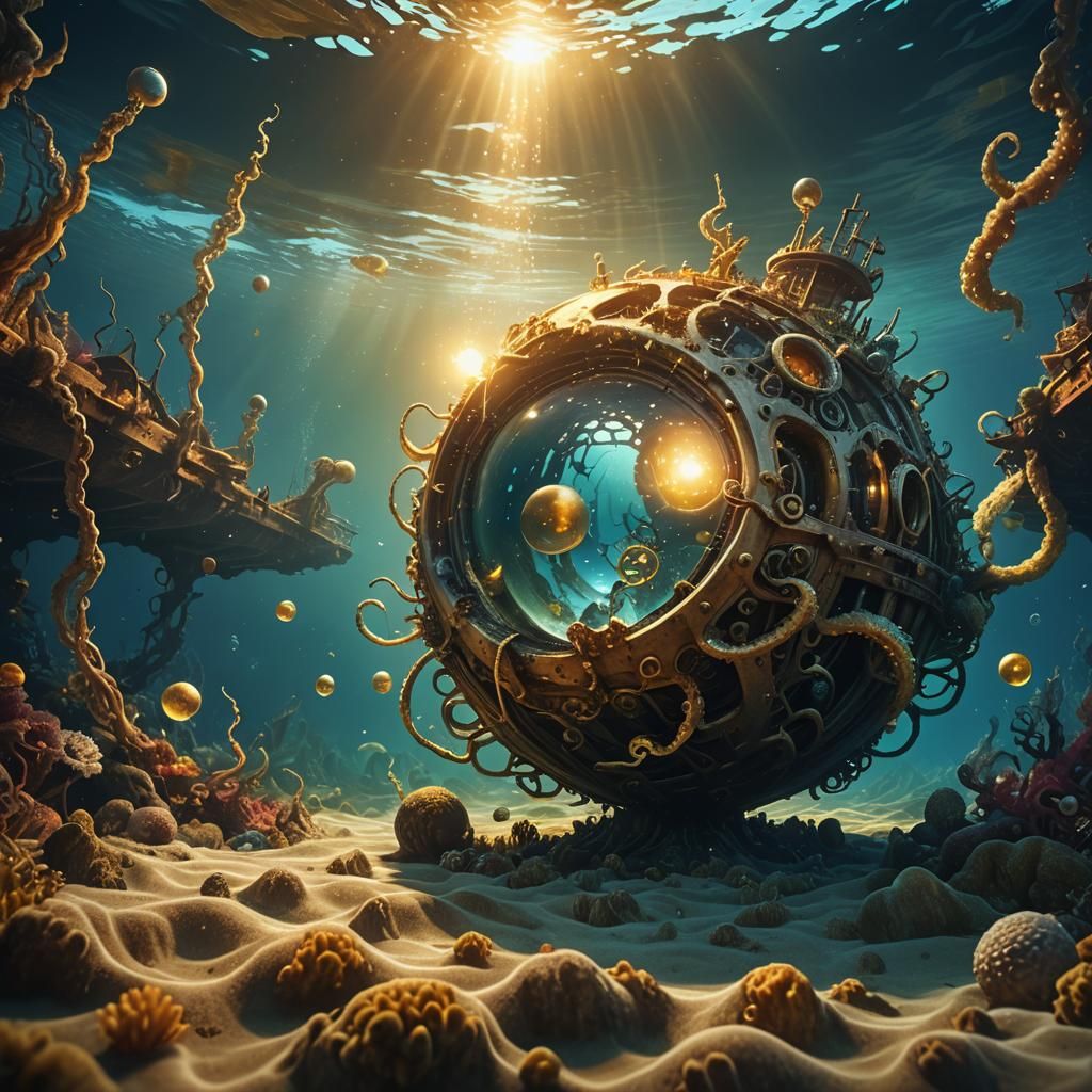 Underwater Orb: Surreal Bioluminescent Dreamscape