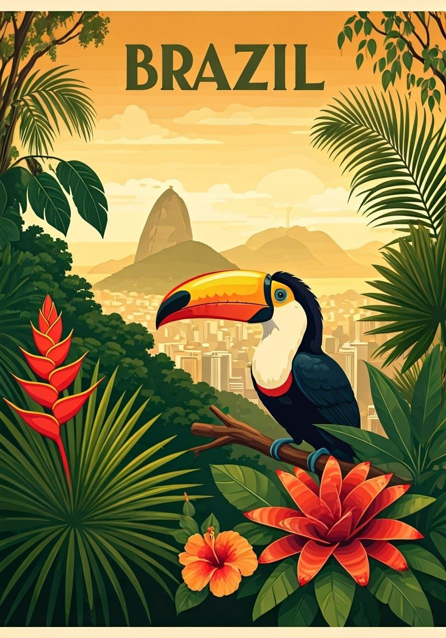 Vintage Travel Poster: Brazil in Art Deco Style