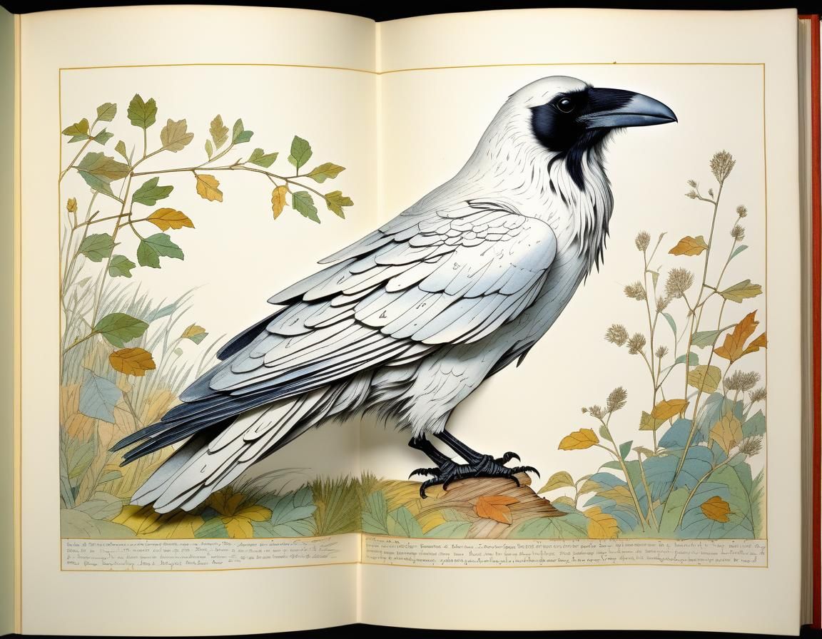 White Raven Illustration in Children's Book Style