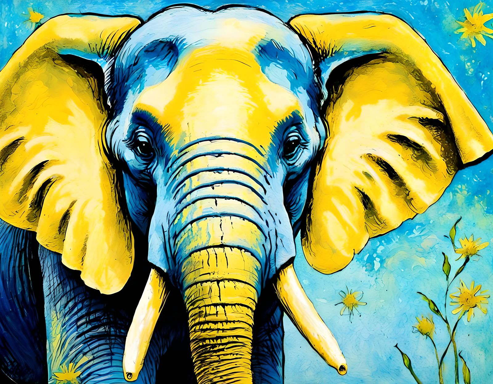 Whimsical Elephant Portrait in Expressionist Style