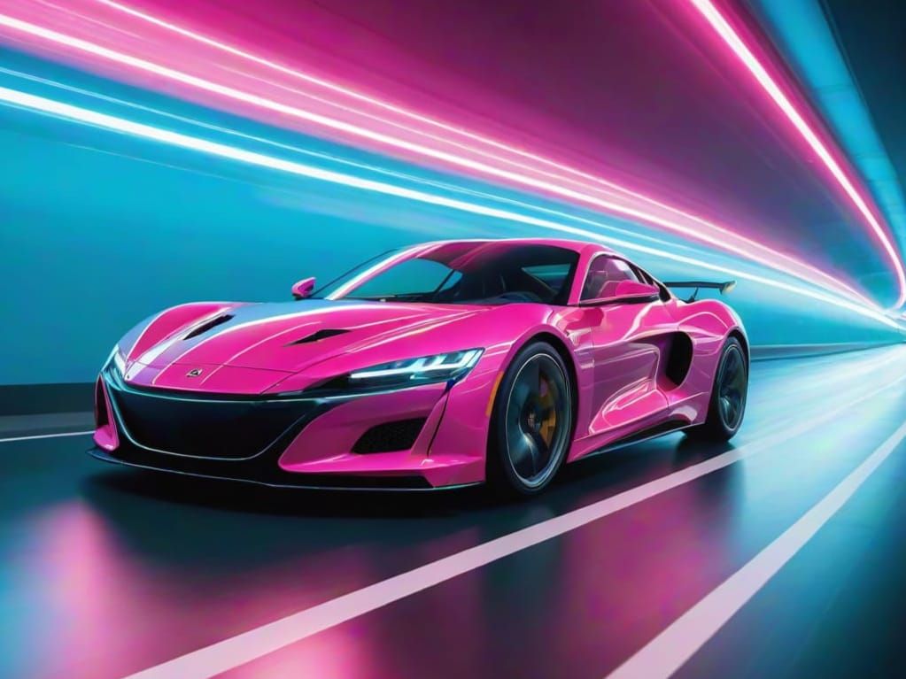 A pink sports car speeding