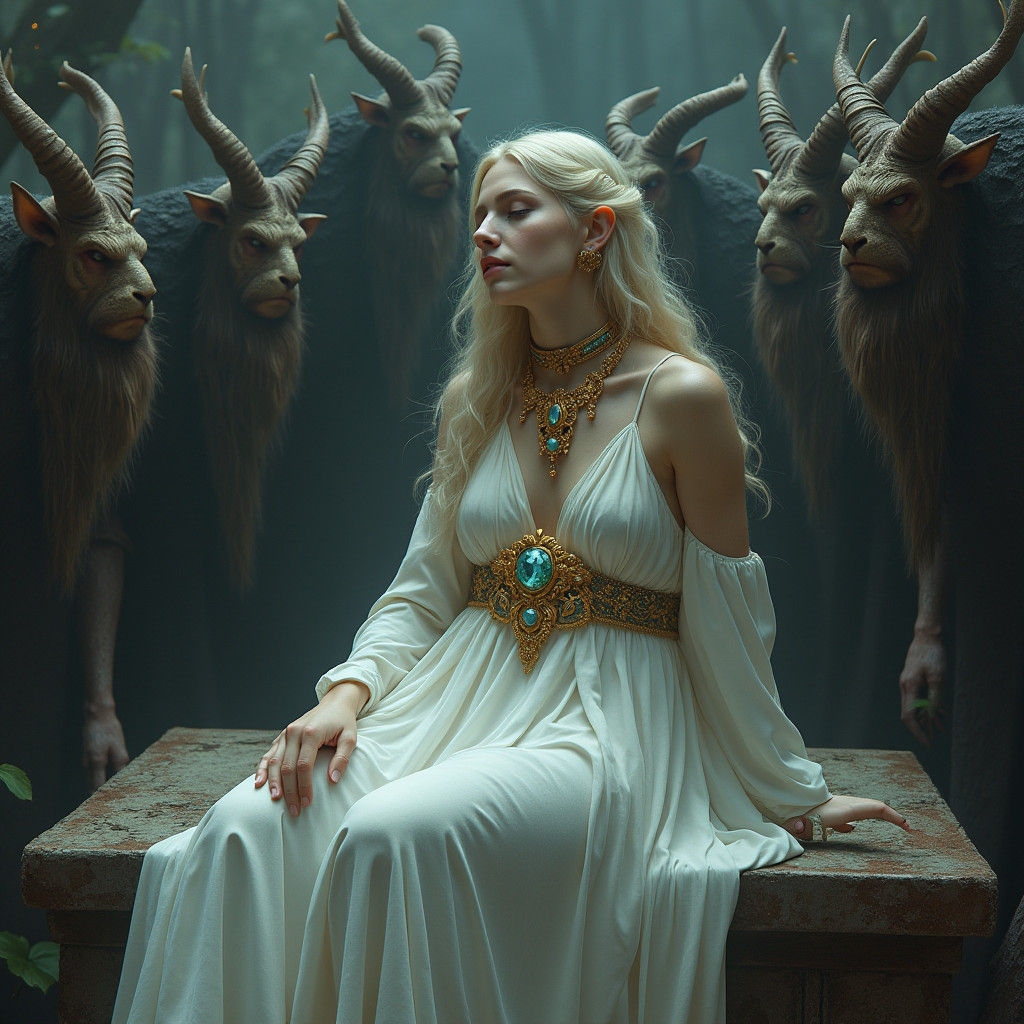 Goat Cultists Gather Around Altar as Matte Painting