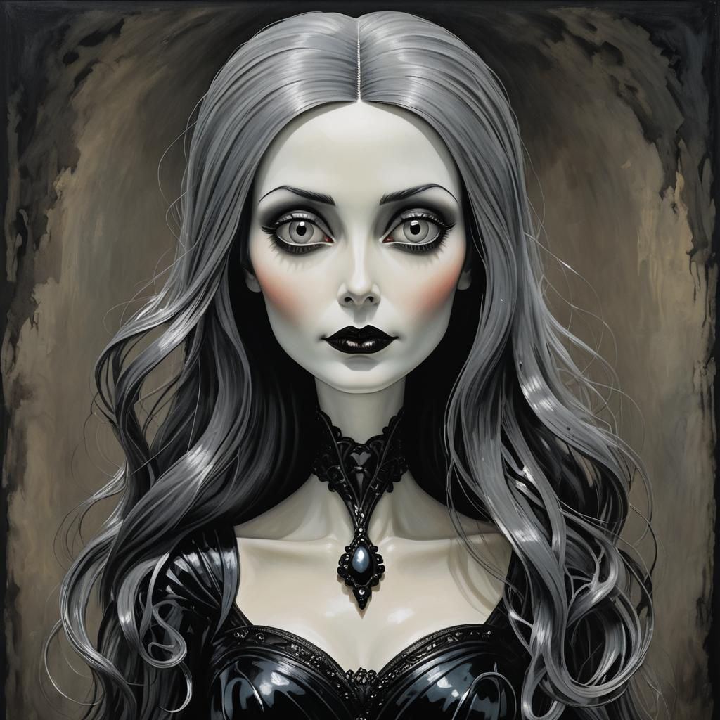 Morticia Addams with Glass Hair, in Burtonesque Style
