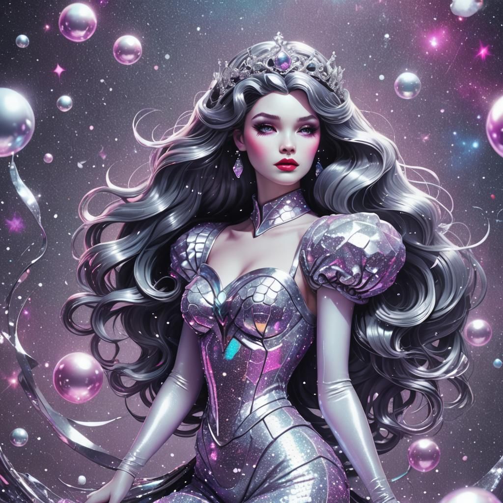 Snow White Space Mermaid in Synthwave Style