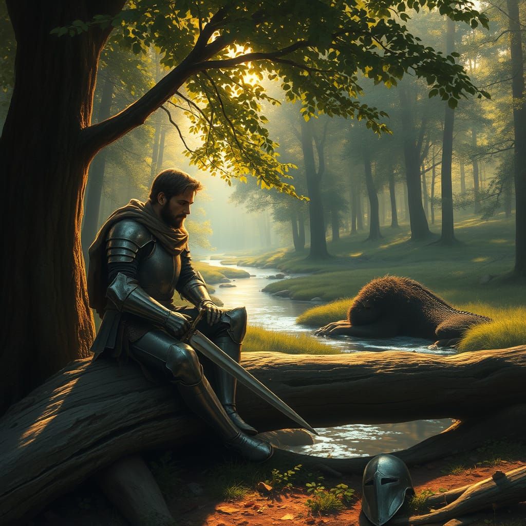 Knight in Serene Forest Landscape