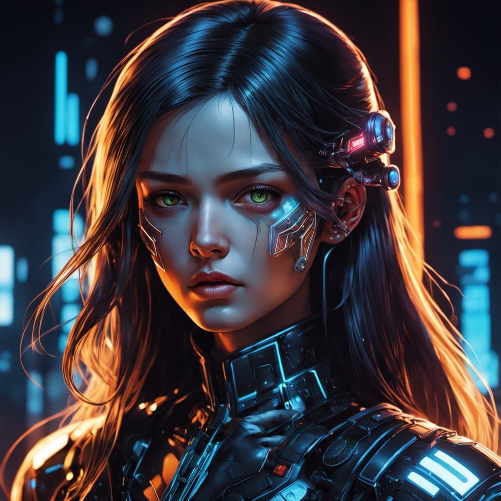 Cyberpunk Avatar with Neon Circuits Portrait