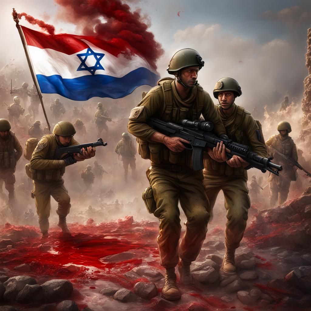 Solemn Israeli Flag with Tears of Blood