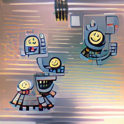 Cheerful Robot Children Playing in Futuristic City