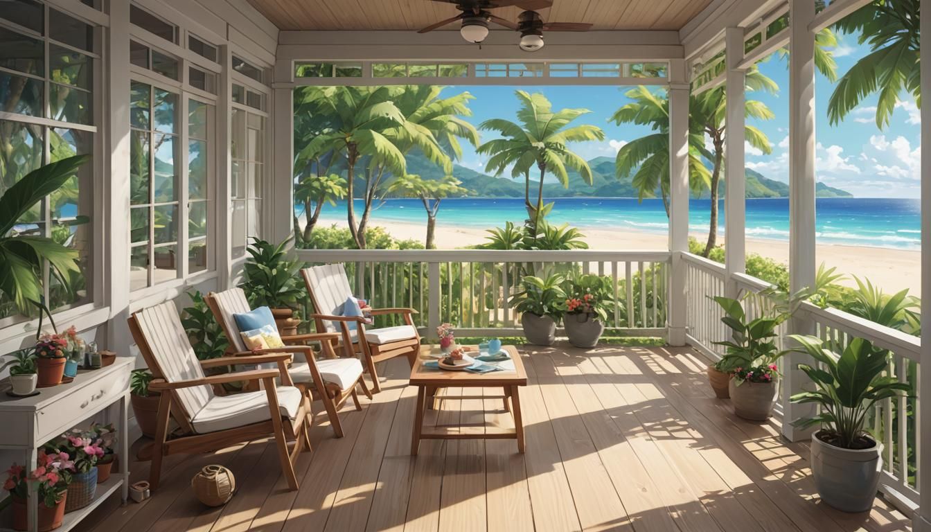 Tropical Beach View in Anime Style