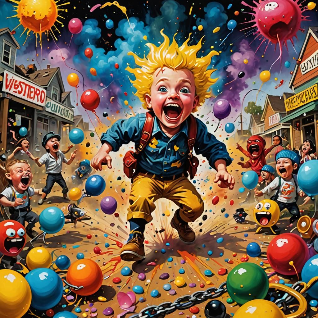 Vibrant Aftermath: Oil Painting of Colorful Chaos