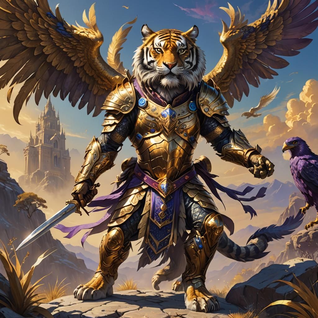 Tiger Eagle Hybrid Warrior in Golden Armor