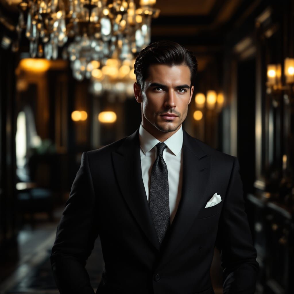 Elegant Gentleman in Art Deco Lounge, Lempicka Style