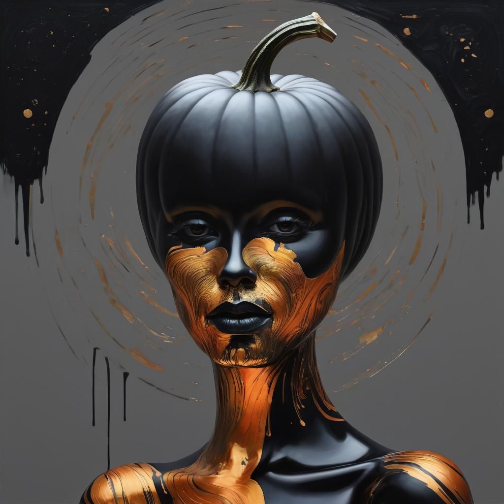 Pumpkin-Headed Figure in Surreal Digital Painting