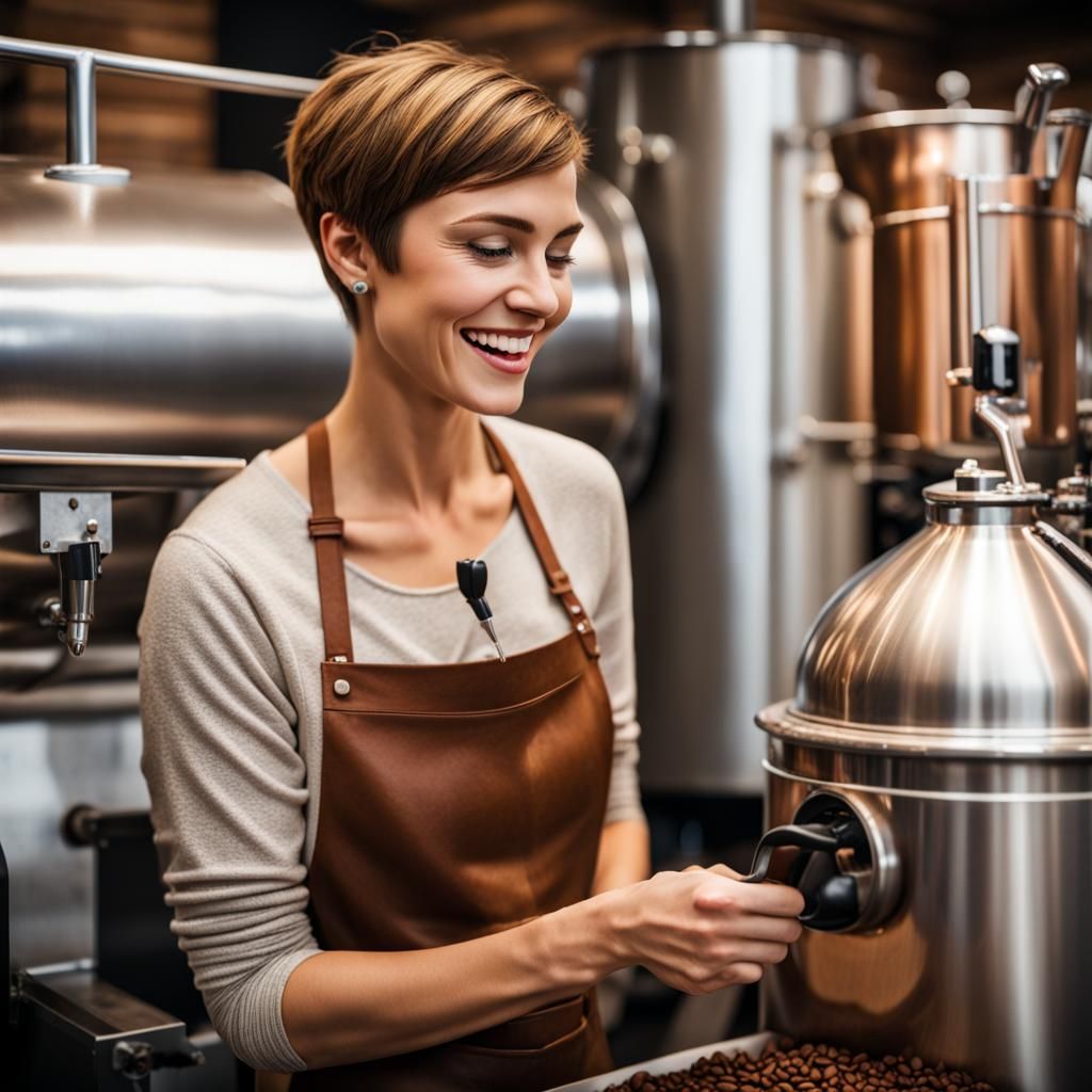 Woman Smelling Coffee Beans in Roastery