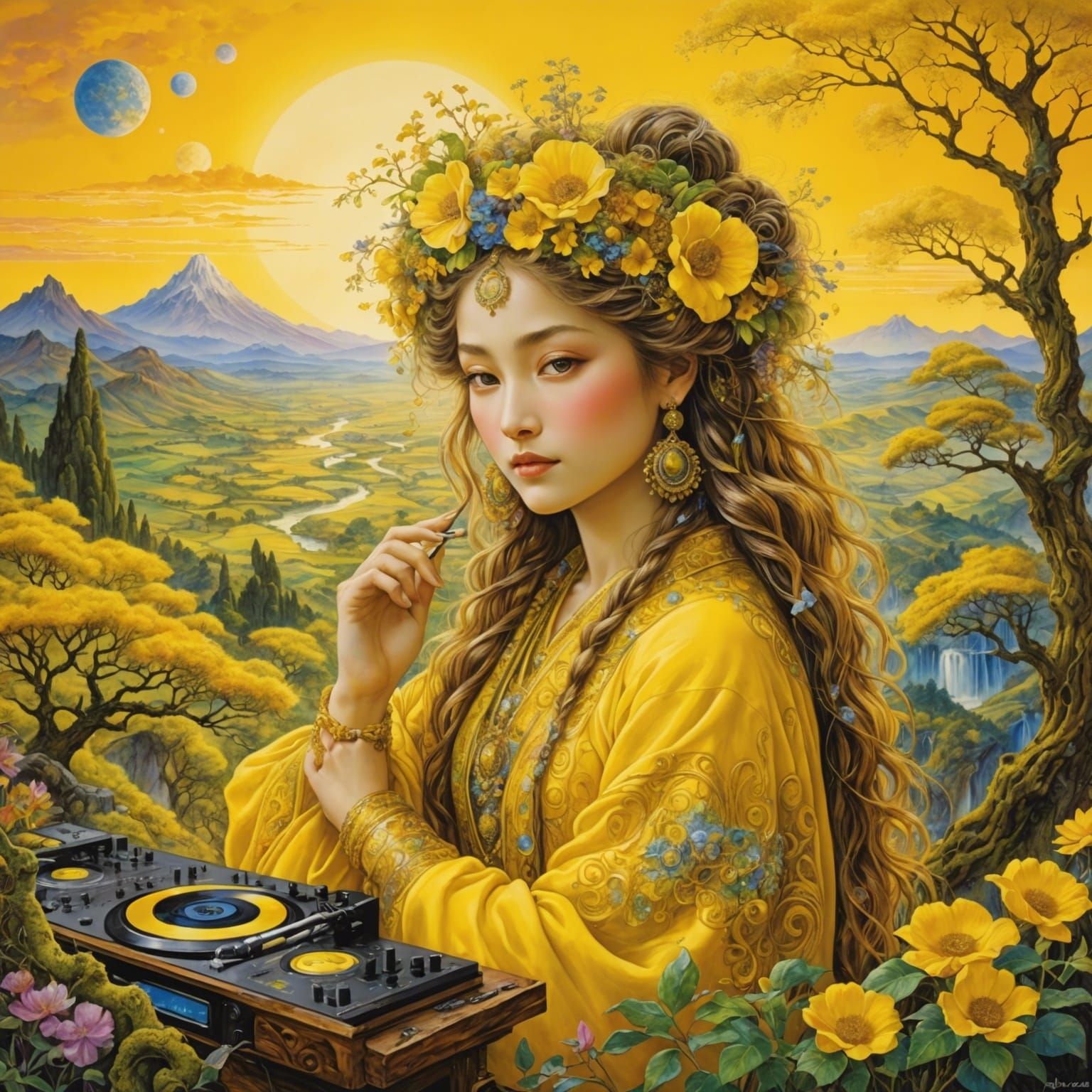 Dreamy Yellow Japanese Landscape by Josephine Wall