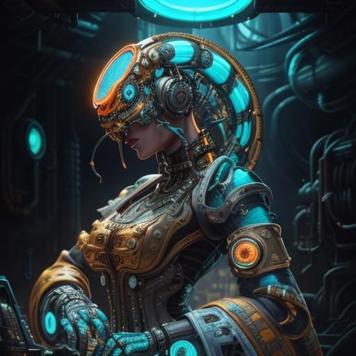 Steampunk Cyber Snake Emerging from Misty Engine Room