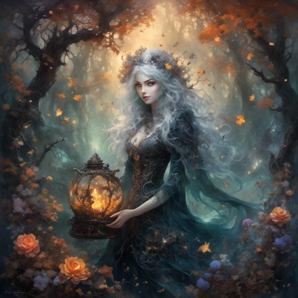 Ethereal Forest Witch in Dreamlike Fantasy Style