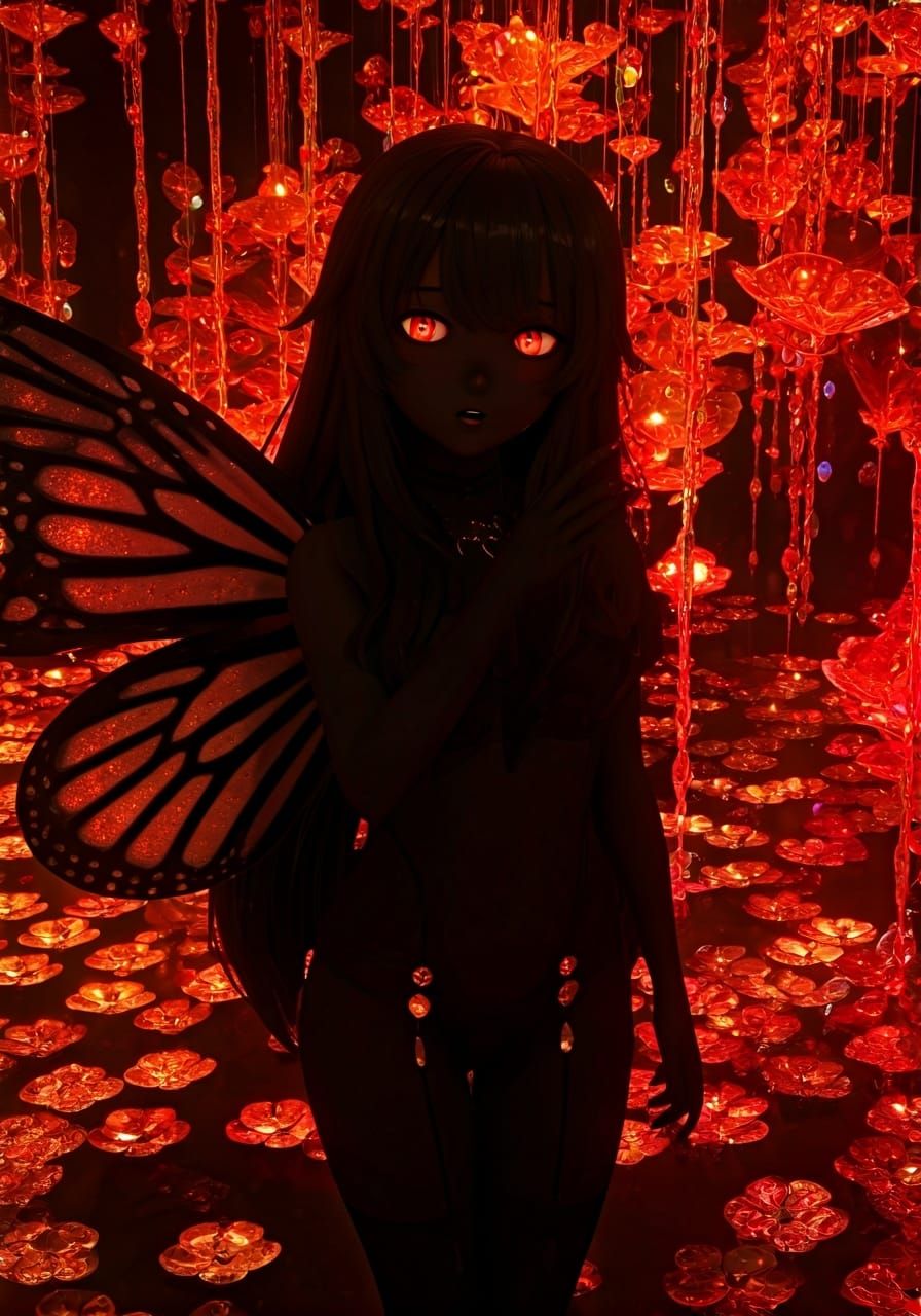 Black Fairy in Sparkling Glass Flower Room