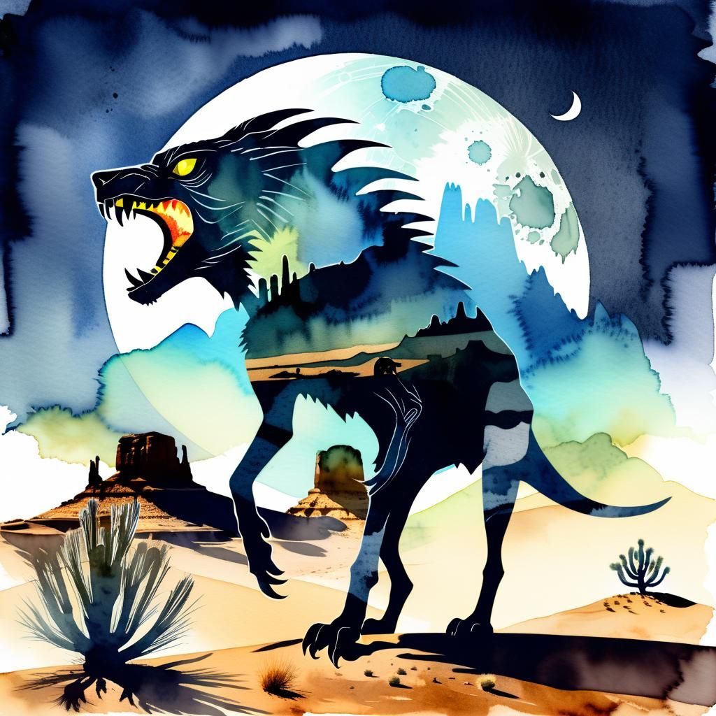 Sinister Chupacabra Howling in Moonlit Desert