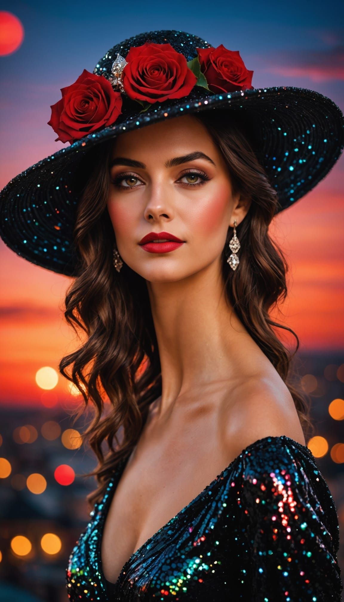Elegant Spanish Lady in Iridescent Sequins