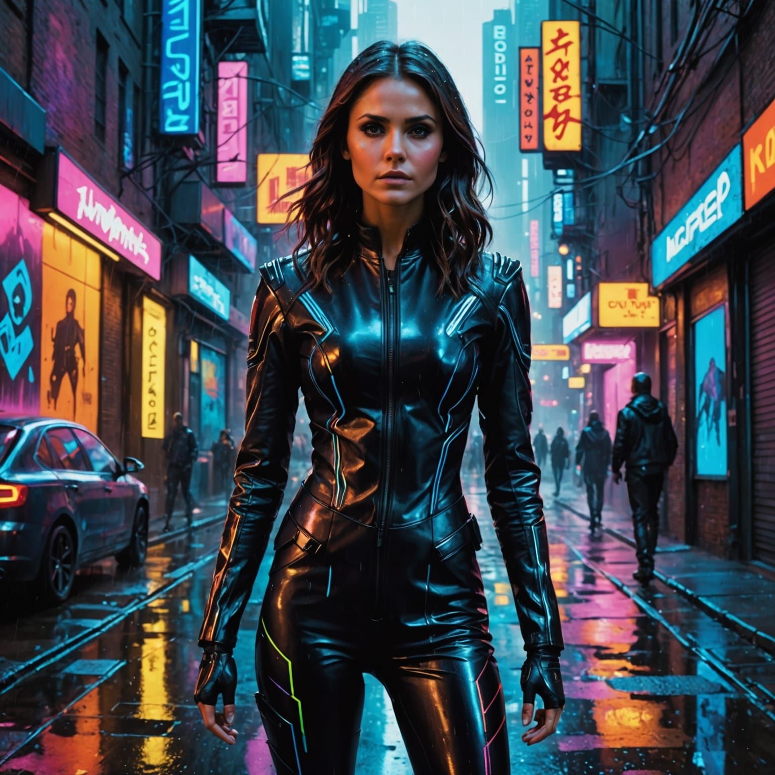 Cyberpunk Heroine in Neon Alleyway: Photorealistic Art