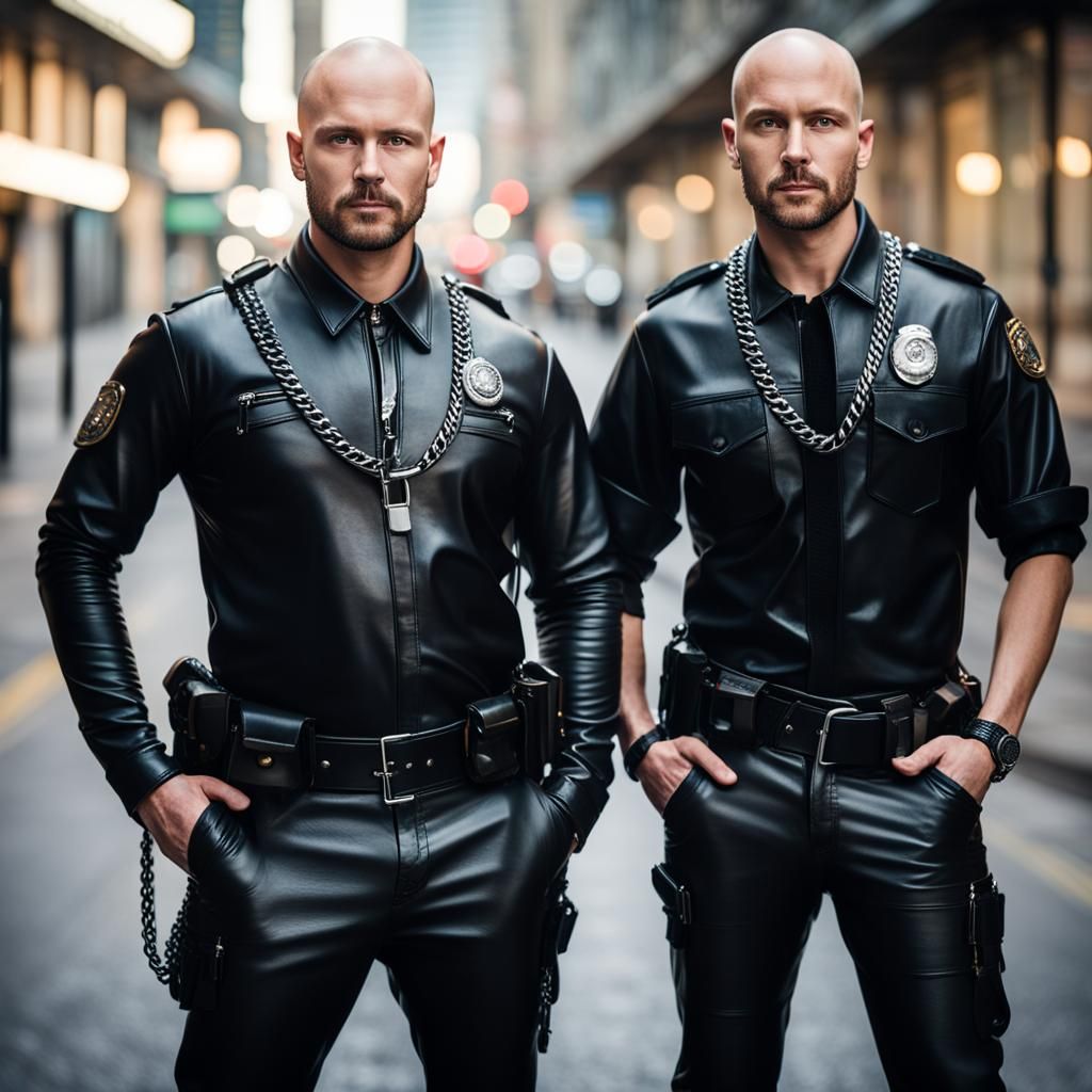 Two Handsome Men in Leather with Steel Collars