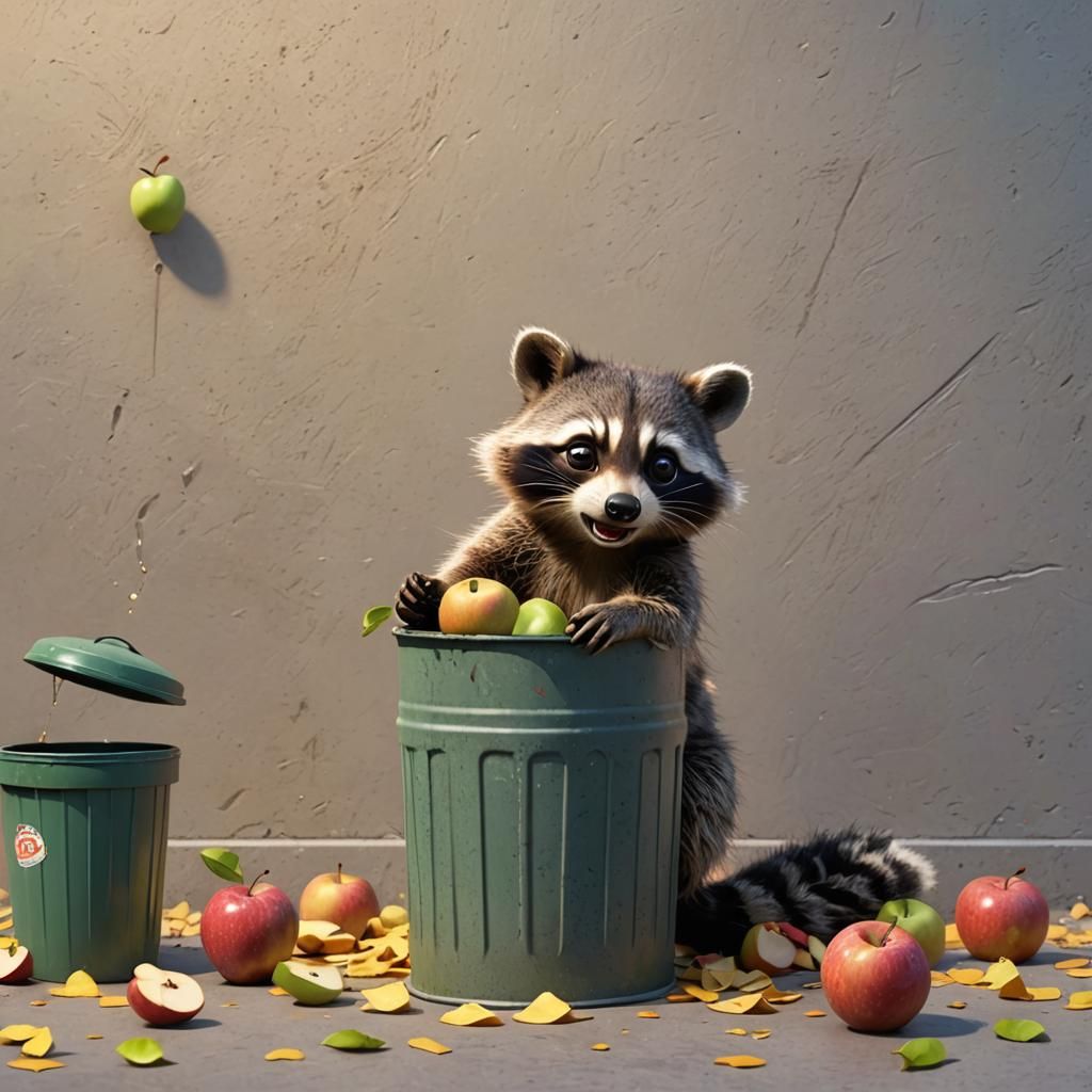 Baby Raccoon's Apple Feast: Pixar-Style 3D Art