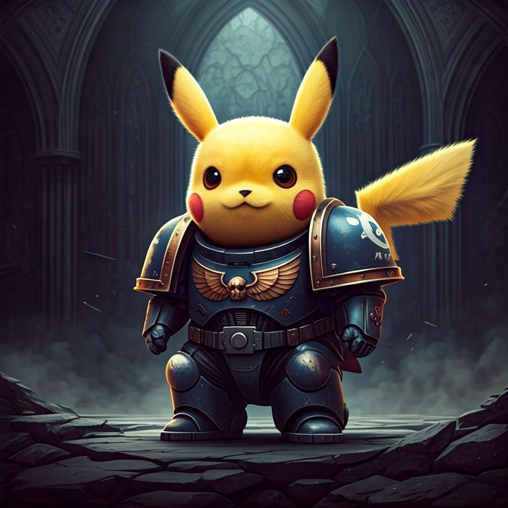 Pikachu as Space Marine in Gothic Setting