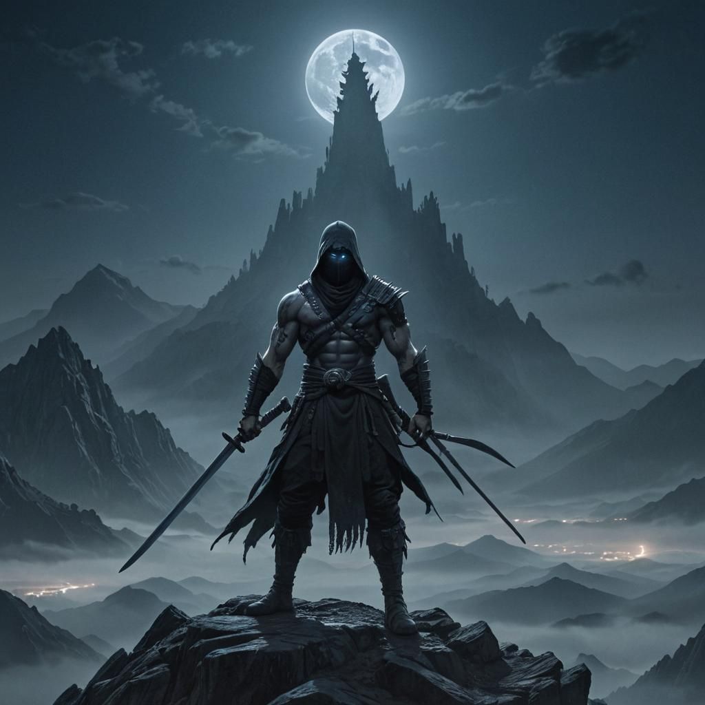 Ninja Warrior in Dark Fantasy Landscape