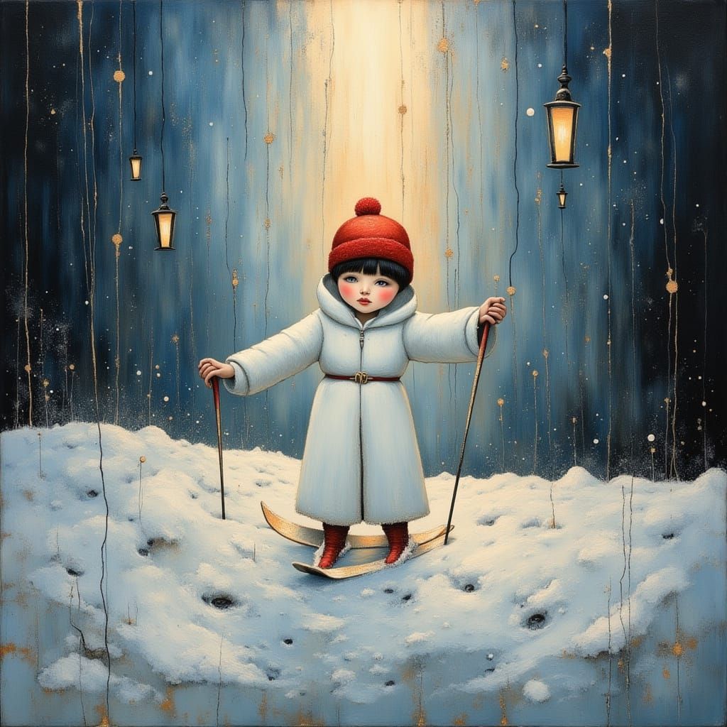 Exquisite Skier in the Spotlight