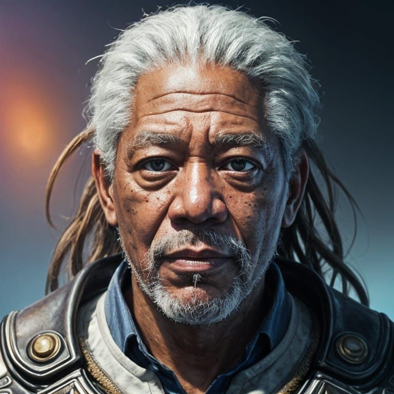 Hyperrealistic Portrait of Morgan Freeman in Vibrant Colors