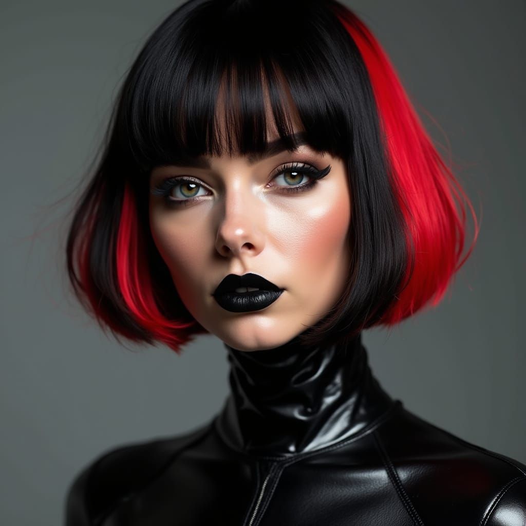 Edgy Gothic Woman in Red and Black