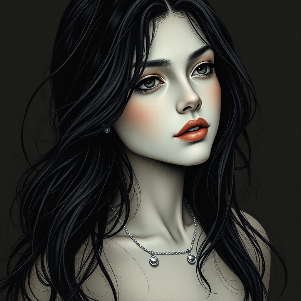 Sensual Goddess Adorned with Mystical Silver Apple