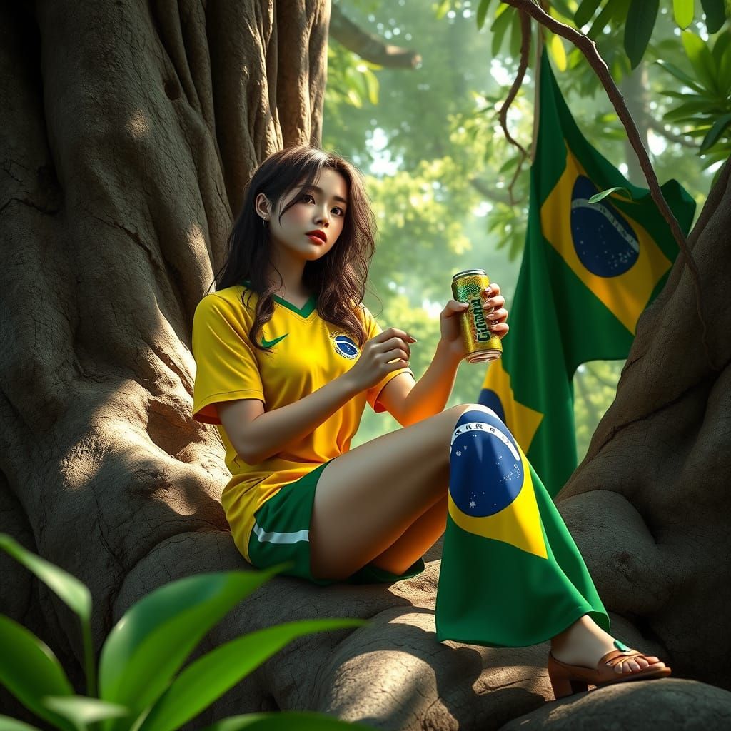 Soccer Fan in Amazonian Paradise, 3D Anime Art