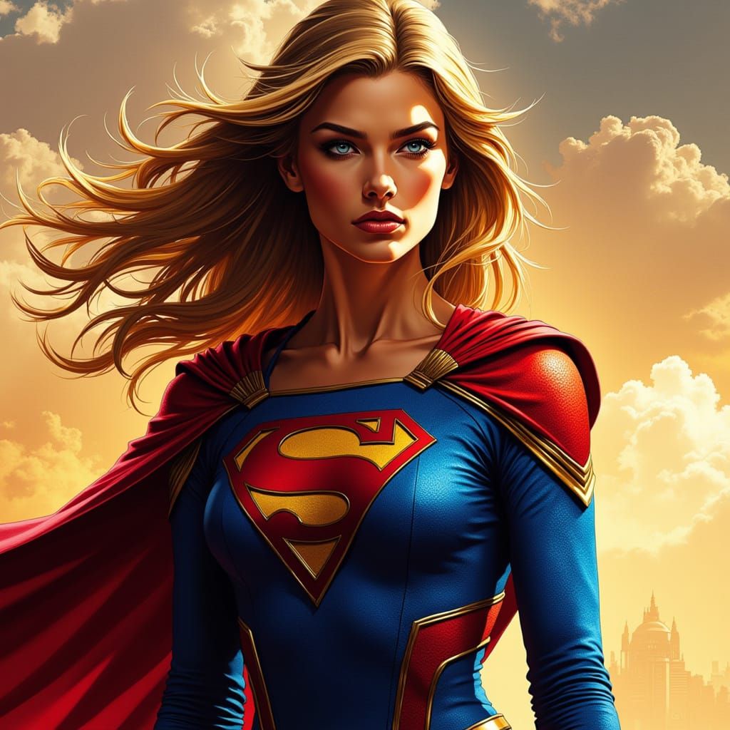 Hyper-Realistic Supergirl in Vibrant Sepia Hues