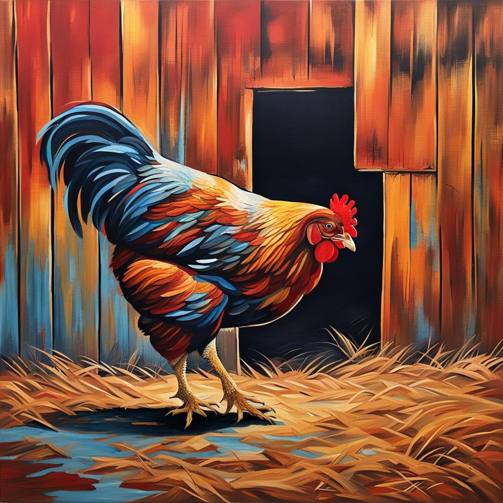 Abstract Chicken in a Barn Painting