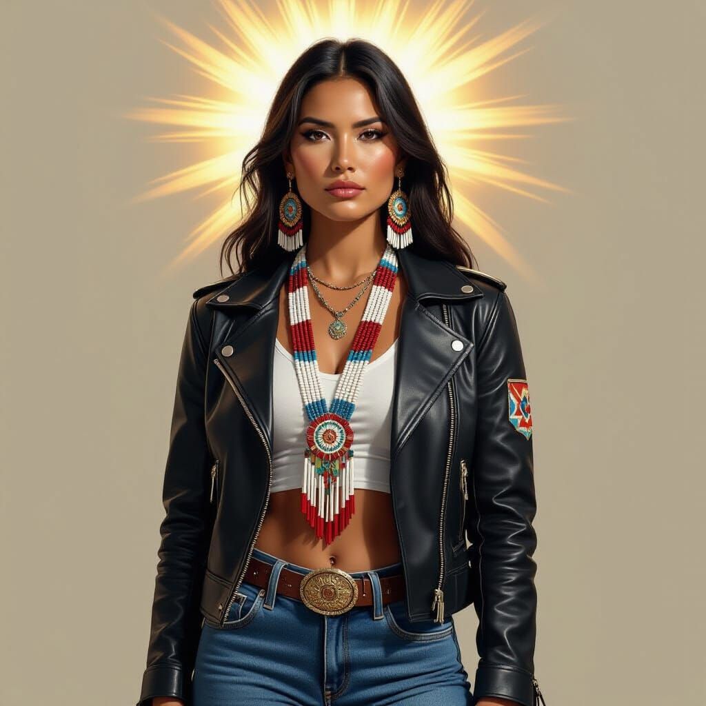 Renaissance Apache Woman in Jeans and Leather Jacket
