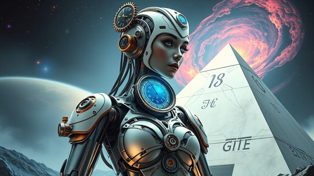 Elegant Clockwork Cyborg Woman in Steampunk Portrait