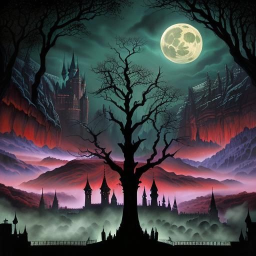 Dracula's Castle: A Horror Landscape Painting