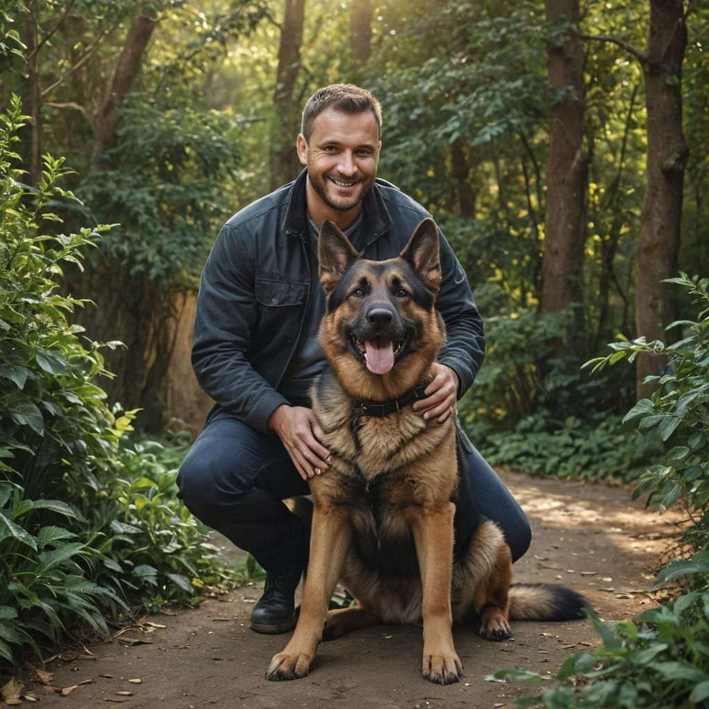 Man and Dog Portrait in Photorealistic Style