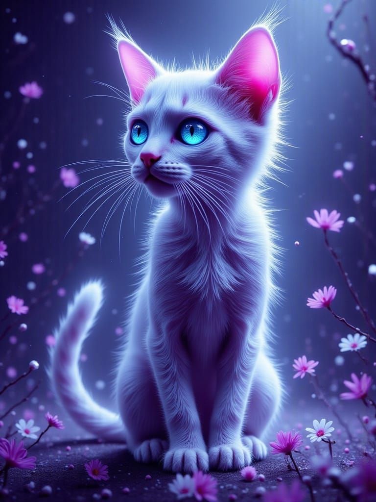 Glitchcore White Walker Hybrid Cat in Vibrant Purple