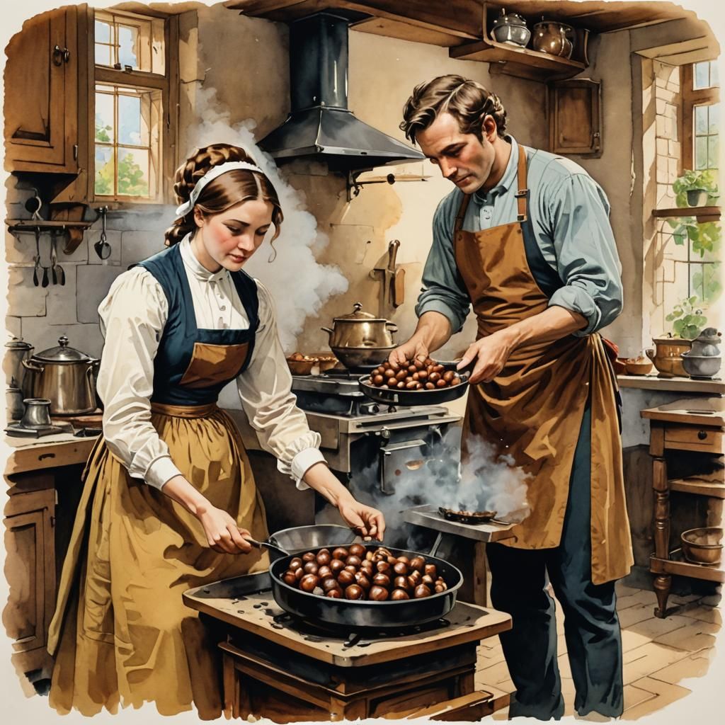 Kitchen Scene: Maid and Servant Roasting Chestnuts