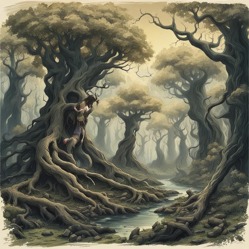 Evil Force Corrupting Dryad Forest Landscape