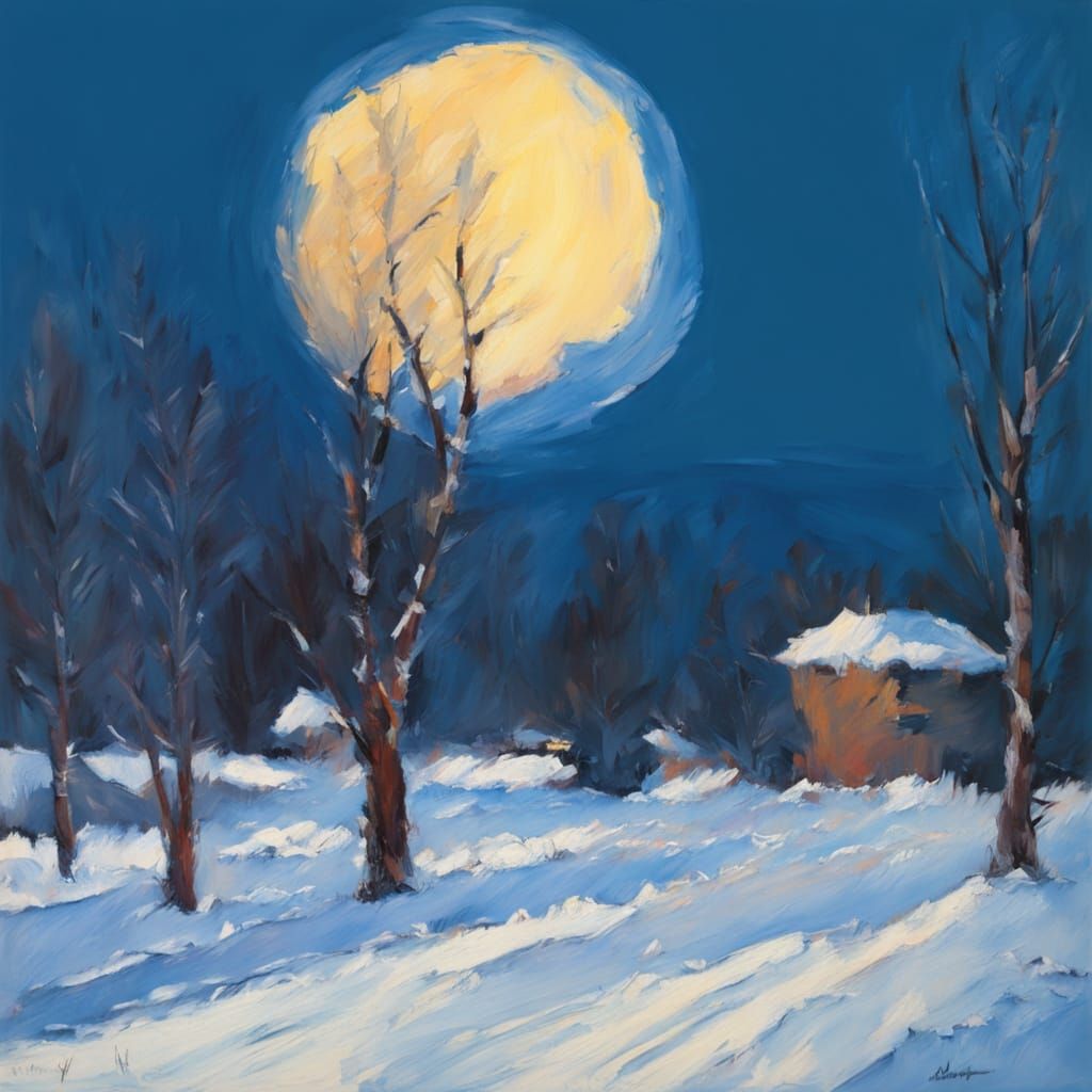 Gouache Winter Landscape in Museum Impressionist Style