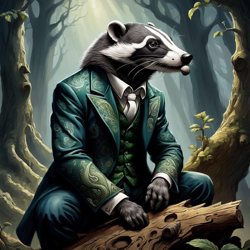 Badger in Paisley Suit, Baroque Fantasy Art