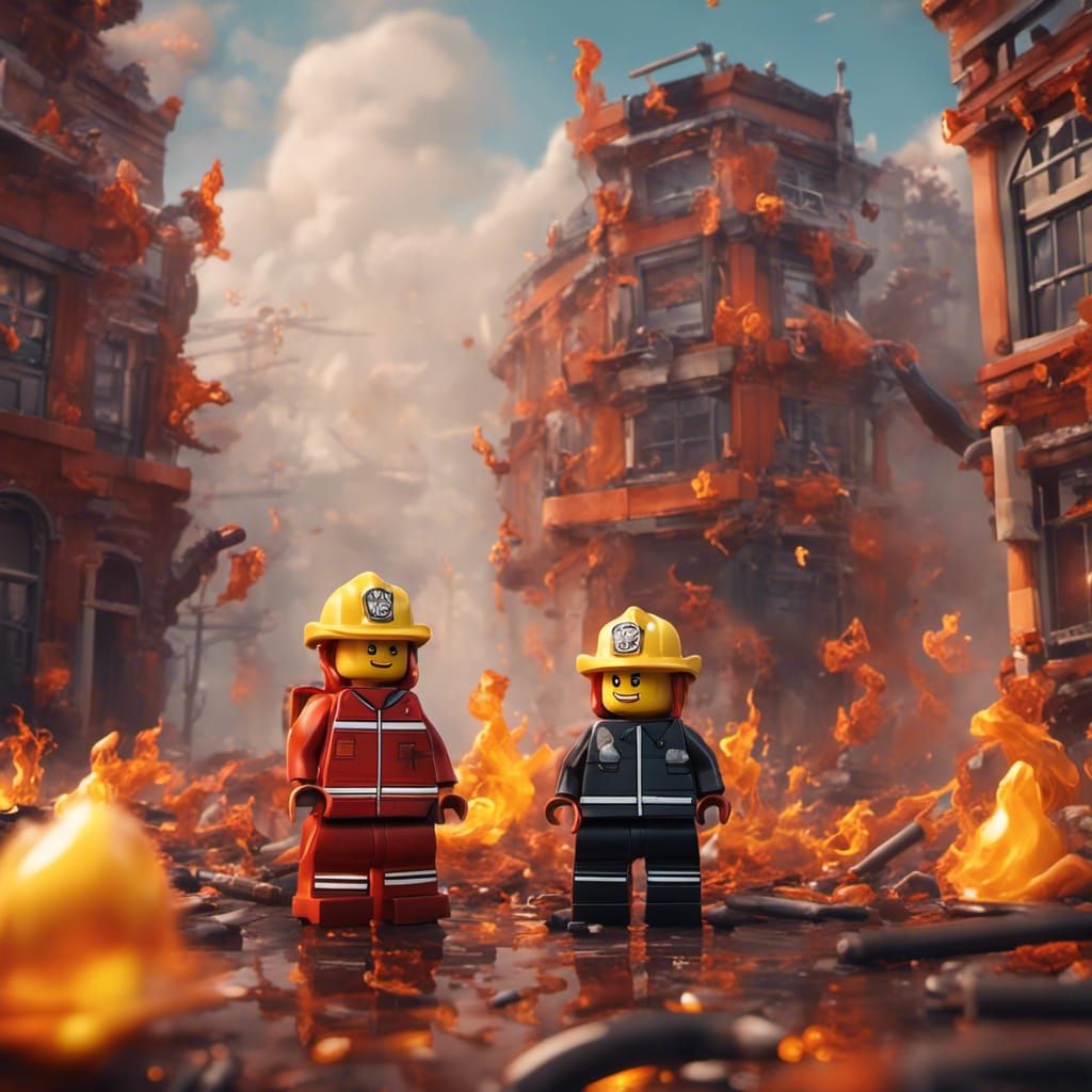Cute Lego Style Firefighters and Hydrants