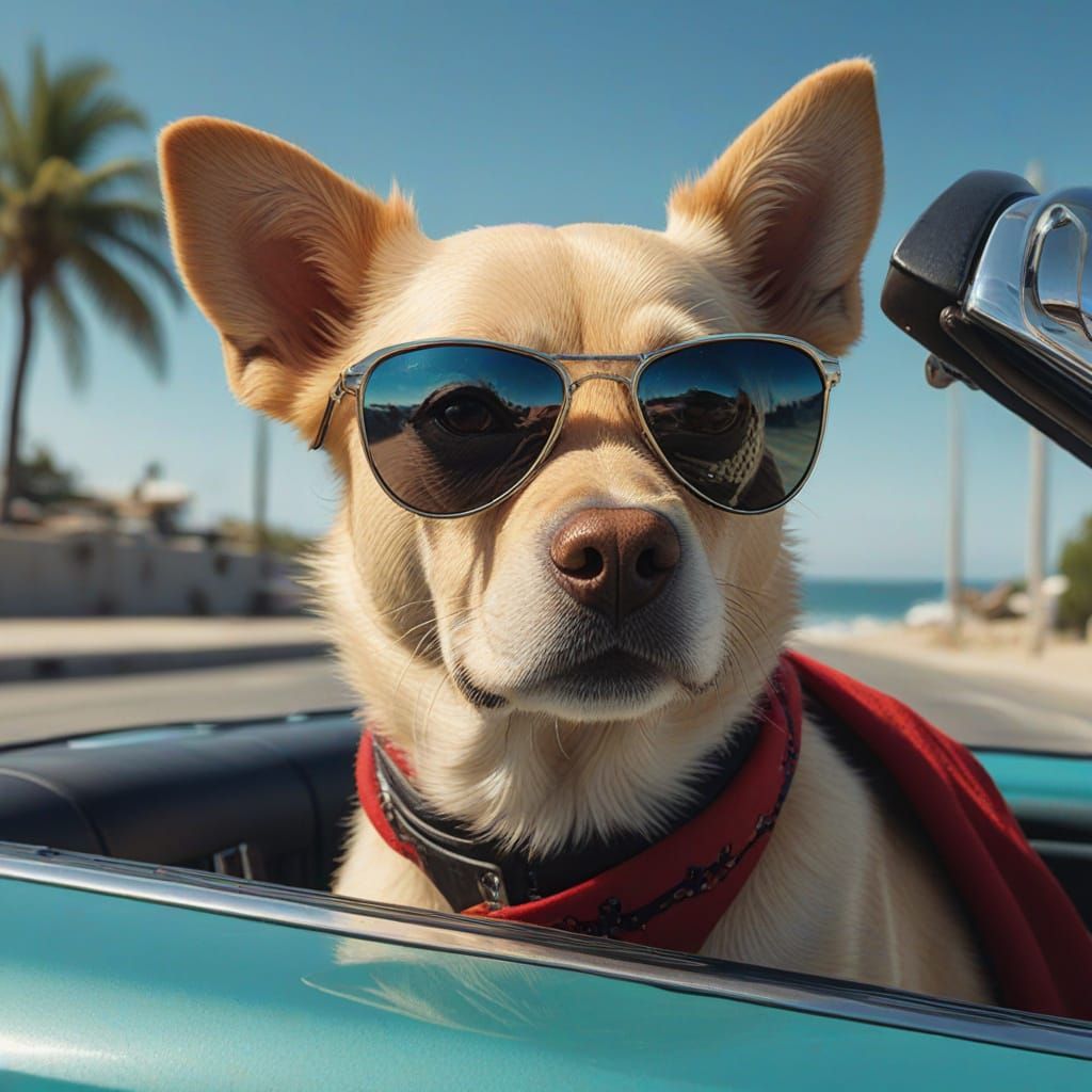 Charismatic Blonde Dog Cruises in a Cherry-Red Convertible, ...